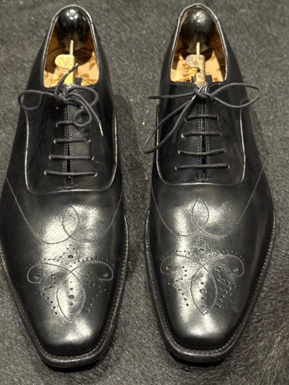 Loake Design Gunny Black Calf Leather Lace-Up Brogues Shoes 9.5D